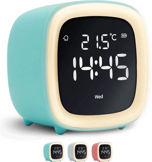 JustAnotherProduct AP18 - Wiederaufladbarer Digitalwecker mit Licht (3 Modi) - Wecker mit Temperatur (15,5°C bis 50°C) - 12/24h Wecker - Nachtlicht - Hellblau
