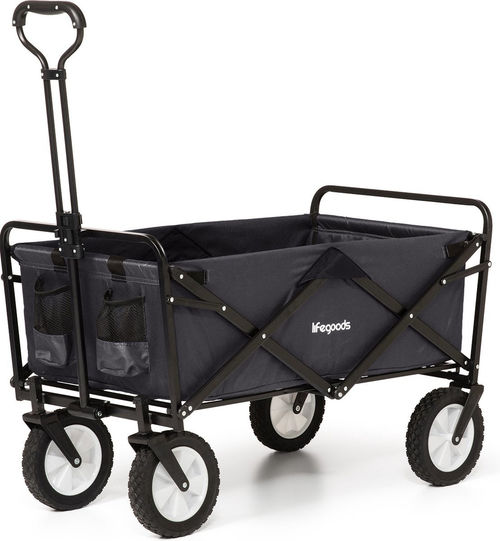 LifeGoods Bollerwagen - faltbar - drehbare Räder - 2 Ständer - 70kg Tragfähigkeit - Schwarz