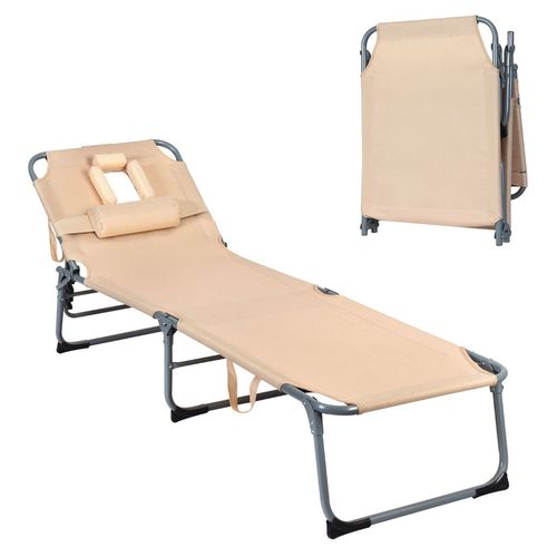 Küstenliege klappbar mit Kopfstütze - Max. 150 kg - 194 x 60 x 36 cm - Beige