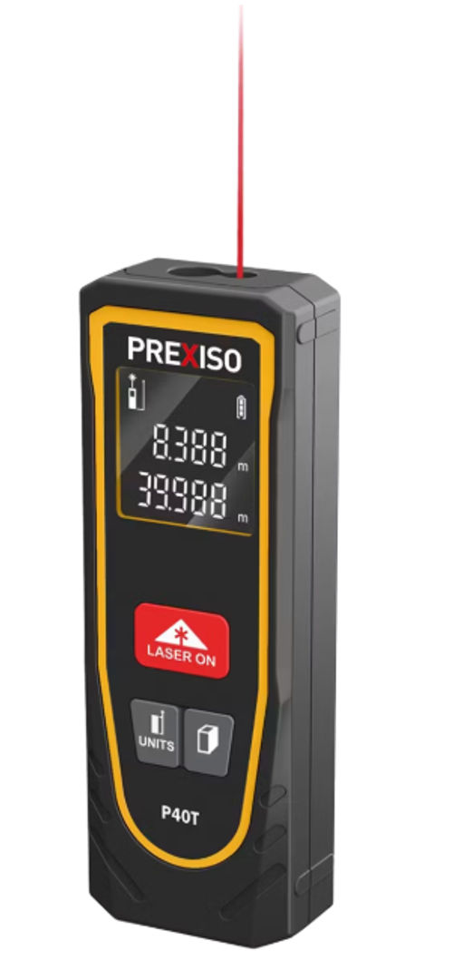 Prexiso Digitales Laser-Distanzmessgerät P40T - Messbereich 40 Meter, kompakt und leicht, schwarz