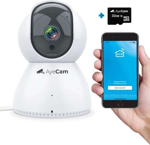 AyeCam Sicherheitskamera - Mit App - WiFi - Bewegungssensor - Inkl. 32GB SD - Kamera Sicherheit - Haustierkamera