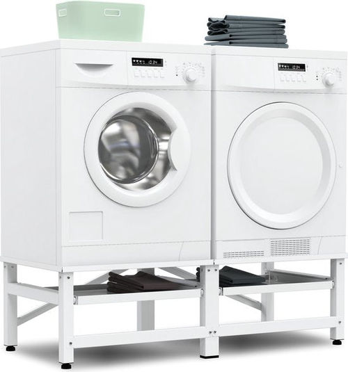 Bodo® - Waschmaschinenständer - Doppelter Waschmaschinenständer mit ausziehbarem Regal - Aufputz-Waschmaschinenschrank - Waschmaschinenständer - Universal - Weiß