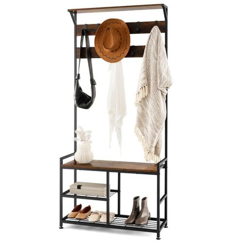Coast Garderobe - 4-in-1 - Holz & Metall - 84 x 30,5 x 183 cm - Braun