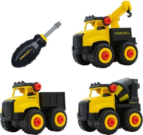 Stanley Construction Toy Set 57-teilig - Bausatz für Bulldozer, Kipper und Bagger - Inkl. Kran und Schraubenzieher - Ab 5 Jahren - Kunststoff