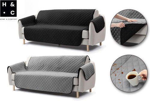 H&C Sitzbezug - Dreisitzer-Sofa - Schwarz/Grau - Wasserabweisend - Reversibel