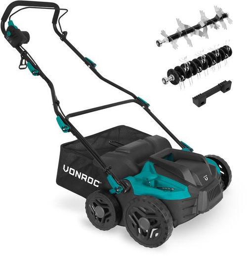VONROC Elektro-Vertikutierer - Rasenlüfter - 1500W - Schnittbreite 36 cm - 5 Positionen: 4 Tiefenpositionen (12/9/6/3 mm) + 1 Transportposition (+10 mm) - inkl. Auffangbehälter 45L.