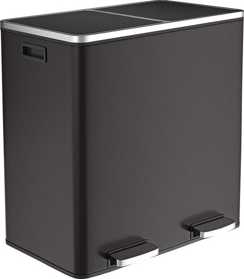 O'DADDY® Mülltrenner - Mülleimer 60L (2x 30L) - Treteimer - 59 x 65 x 32 cm - Schwarz
