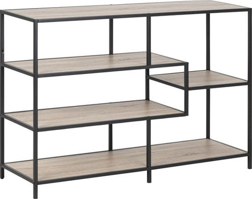 Niedriges asymmetrisches Bücherregal Sabro mit Platten aus heller Eiche