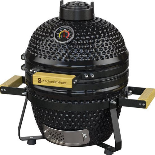 KitchenBrothers Kamado BBQ - 13 Zoll Holzkohlegrill - 27⌀ cm - Deluxe Set - Eiergrill mit Zubehör inklusive Abdeckung - Schwarz