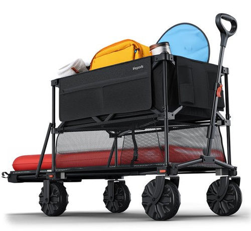 LifeGoods Double Wagon - Faltbarer Wagen - 200KG - 400L - faltbar - mit Schutzhülle - Schwarz