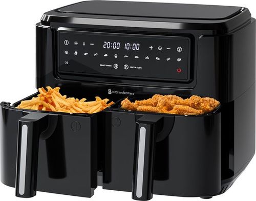 KitchenBrothers Airfryer XXL Dual Zone - 9L - 2400W - Heißluftfritteuse - Doppelter Korb - 50ºC bis 200ºC - 10 Kochprogramme - Schwarz
