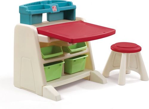 Step2 Flip & Doodle Staffelei Schreibtisch mit Stuhl für Kinder - 2-in-1 Kinderschreibtisch und Staffelei aus Kunststoff / Kunststoff - Basteltisch mit Ablagefläche