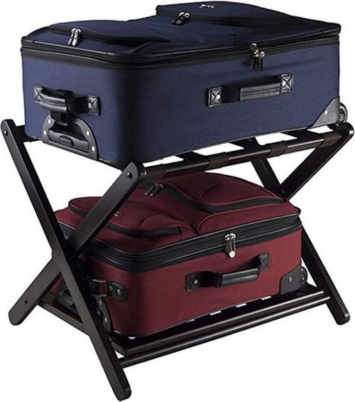 Kofferständer, faltbar, aus Bambus, Gepäckablage mit 4 stabilen Gurten für Koffer und Reisetaschen, Schlafzimmer, Gästezimmer, Hotel, H x B x T: 68 x 40 x 58 cm, schwarz