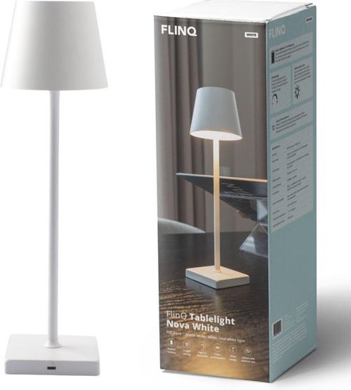 FlinQ Tischleuchte Nova - Wiederaufladbare Tischleuchte - Tischleuchte für das Schlafzimmer - Wiederaufladbar - Dimmbar mit Memory-Modus - 3 Lichtarten - 38cm - Weiß