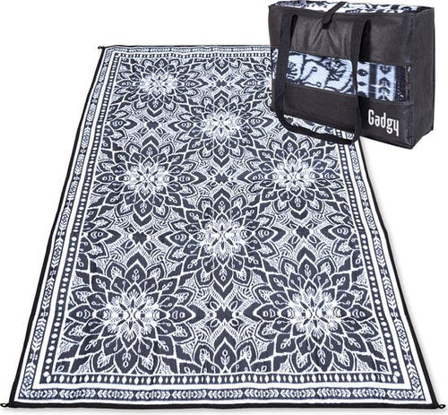 Gadgy Outdoor Teppich XXL - Outdoor Teppich 300x200 cm - Gartenteppich Doppelseitig - Picknickdecke Schwarz Weiß - Outdoorteppich