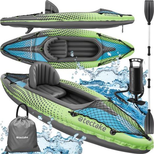 tectake® - Aufblasbares Kajak - Aufblasbares Kanu für 1 Person mit Doppelpaddel und Zubehör - Sitz, Pumpe, Transporttasche - Wassersport - Ruderboot