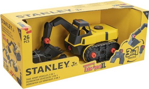 Stanley Spielzeugbagger - Für Kinder ab 3 Jahren - 26 Teile - Inkl. Schraubenzieher und Spielzeugfigur - STEM Toys - Schwarz/Gelb