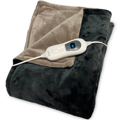 Goliving Electric Fleece Plaid - Heizdecke - Wärmende Fleecedecke - Elektrische Decke - 3 Wärmestufen - Maschinenwaschbar - 120 Watt - 2,5 Meter Kabel - Sherpa Flanell - 160 x 120 cm - Dunkelgrau