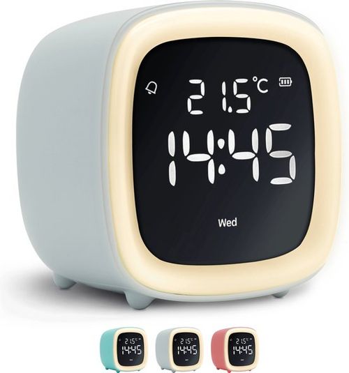 JustAnotherProduct AP18 - Wiederaufladbarer Digitalwecker mit Licht (3 Modi) - Wecker mit Temperatur (15,5°C bis 50°C) - 12/24h Wecker - Nachtlicht - Grau