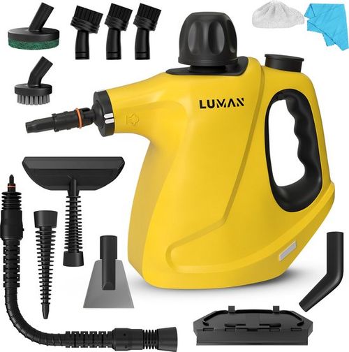 LUMAN 16 in 1 Dampfreiniger C3 - Dampfsperrfunktion - Handdampfreiniger - Handdampfreiniger - Fleckenreiniger - Teppichreiniger - Inkl. Aufbewahrungstasche und 16 Aufsätze - 1050 Watt - 450 ML - Gelb