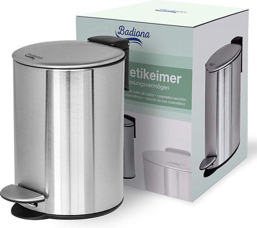 BADIONA Abfalleimer - Softclose-Deckel & herausnehmbarer Inneneimer - 5 Liter - 22 x 22 x 29 cm - Silber/Schwarz