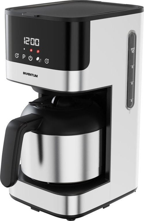 Inventum KZ818D - Kaffeemaschine - 1,2 Liter - 10 Tassen - Filter 1x4 - Thermoskanne - Display mit Timer - Filterkaffee - Edelstahl/Schwarz