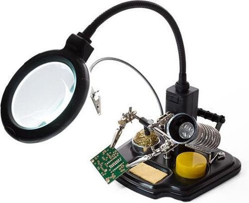 Velleman Multifunktionale dritte Hand mit Lupe und Lötwerkzeugen, ideal für Präzisionsarbeiten mit LED-Lupenlampe
