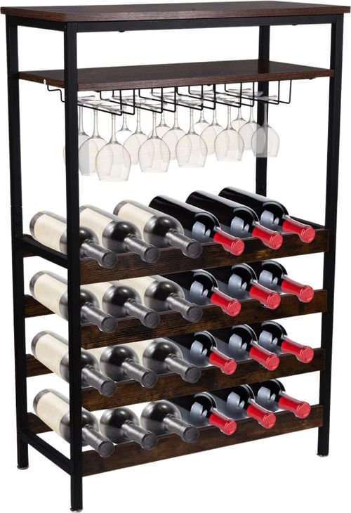 Niceey Weinregal - Für 24 Flaschen und 15 Gläser - Schwarz
