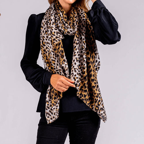 Brown Leopard Print Cashmere...