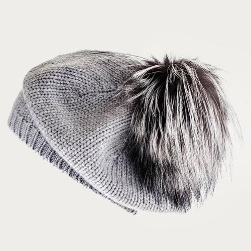 Silver Grey Cashmere Fur Pom...