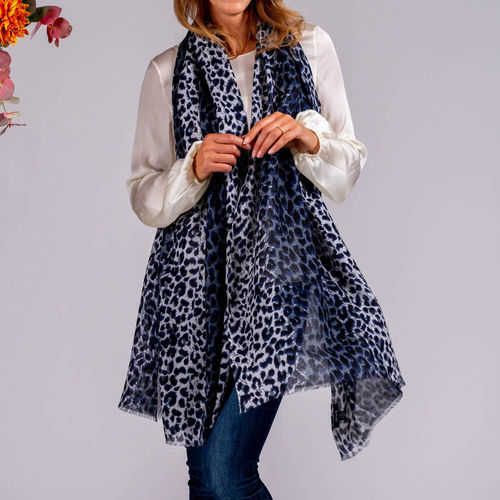 Navy Leopard Print Cashmere...