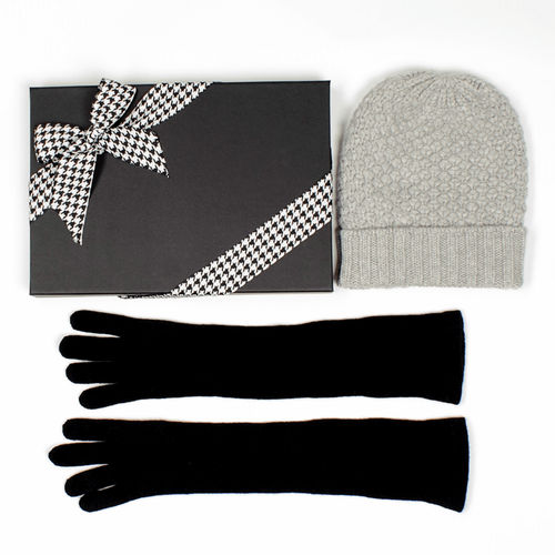 Grey Cashmere Beanie and Long...