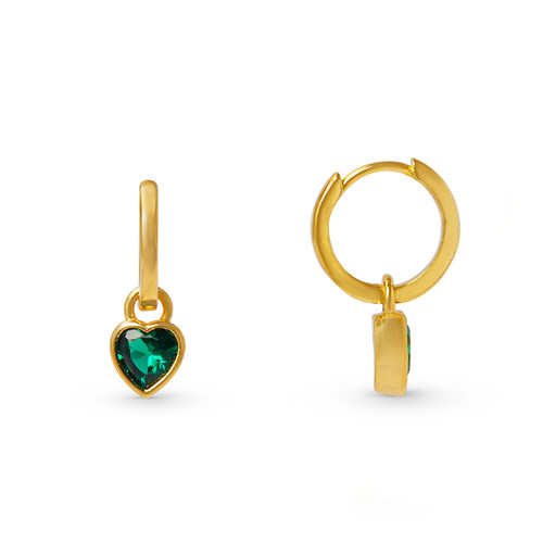 Emerald Heart Hoop Earrings -...