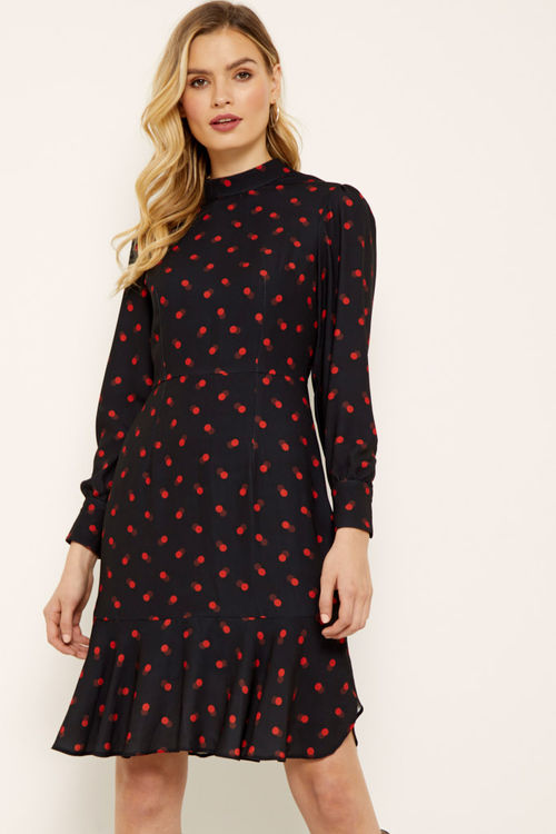 Black & Red Spot Print Fit &...