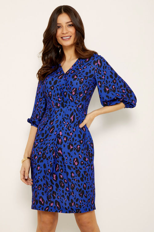 Blue Leopard Print Dress With...