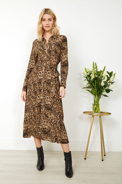 Animal Print Belted Maxi...