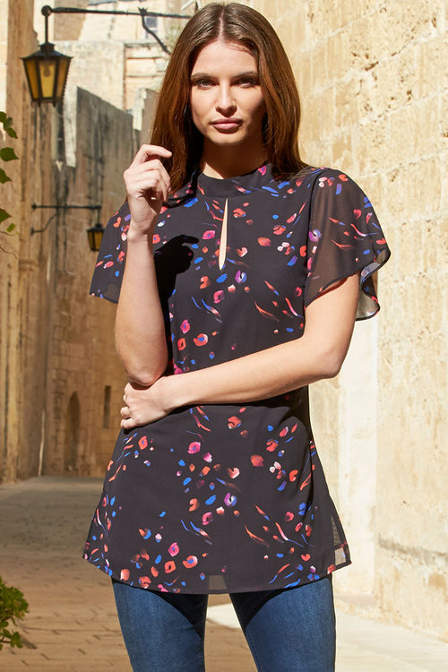 Black Abstract Floral Print...