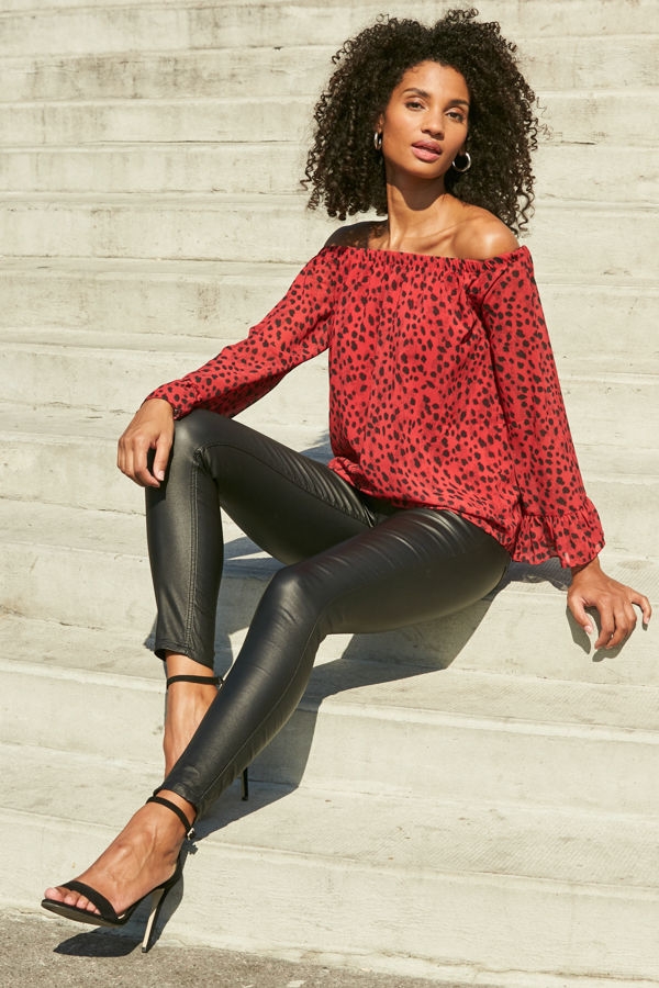 Black and red hotsell animal print top