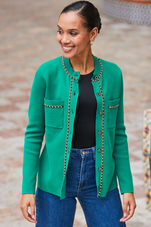 Green Pocket Front Cardigan...