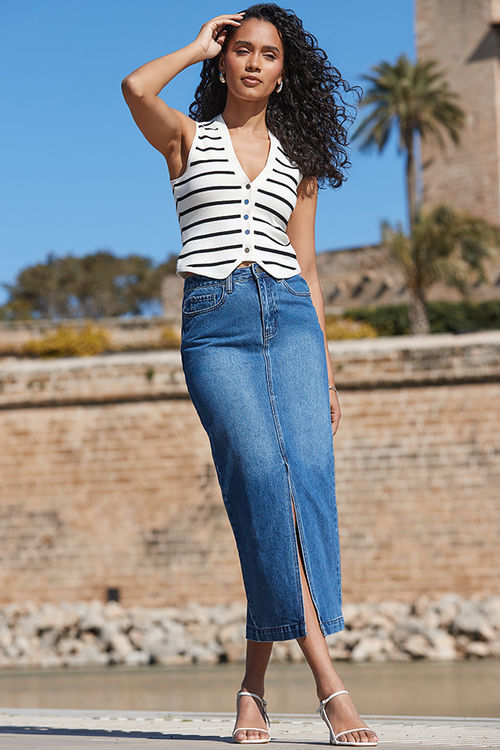 Mid Blue Longline Denim Midi...