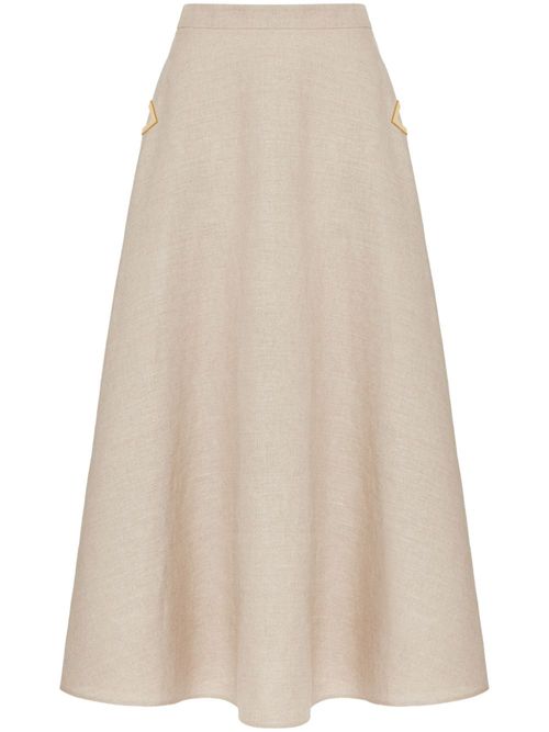 VALENTINO- Linen Midi Skirt