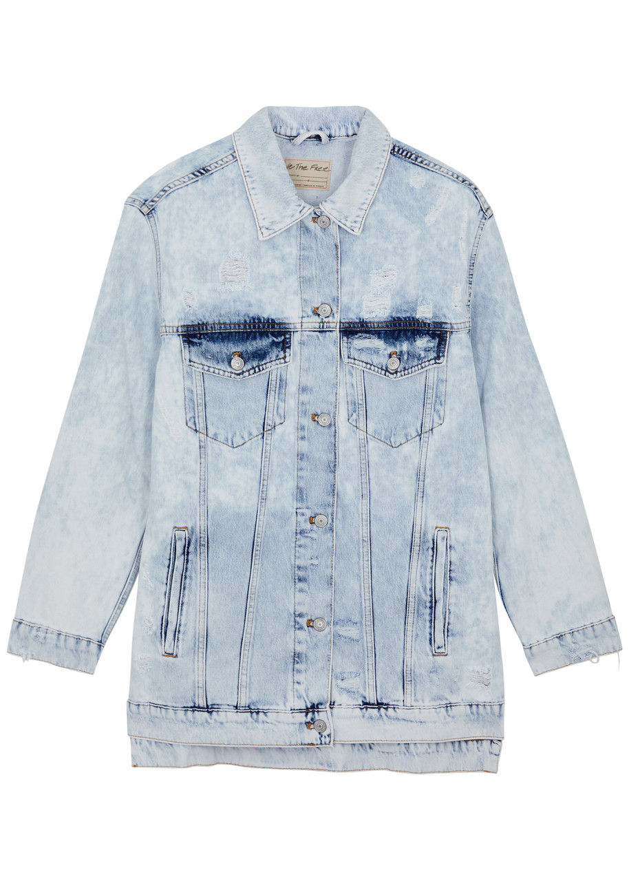 Destroyed long top denim jacket