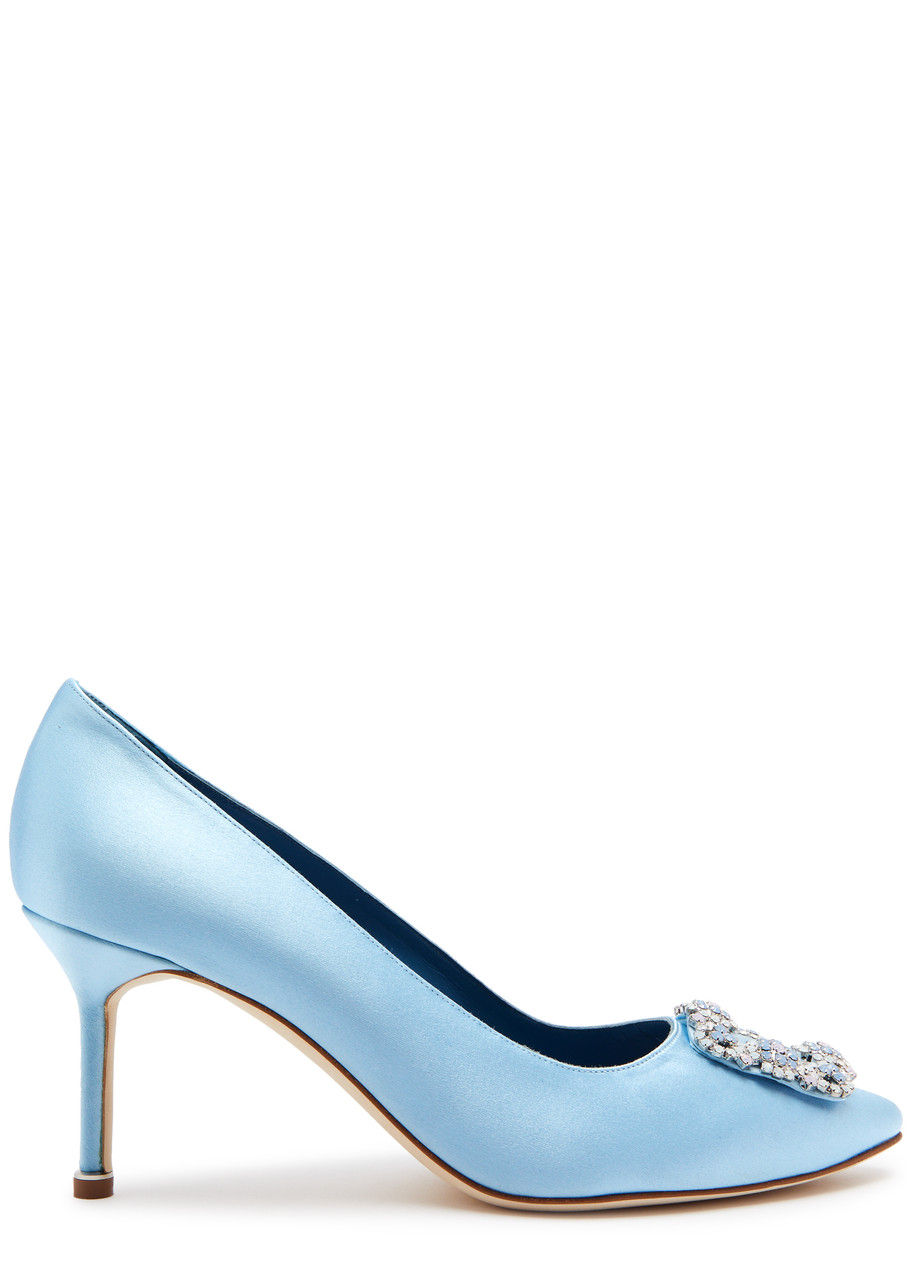Manolo Blahnik Hangisi 70 Embellished Satin Pumps Light Blue