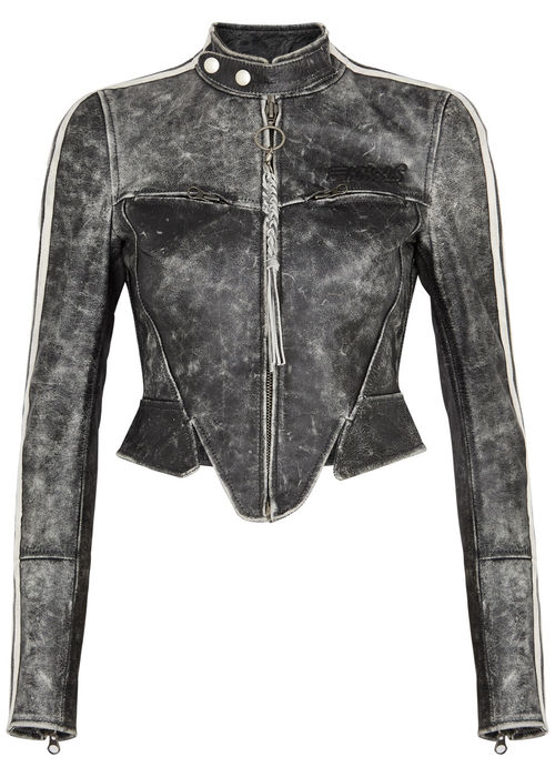 Knwls Striped Leather Biker...