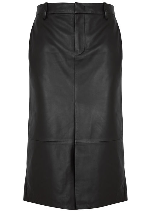 Vince Leather Midi Skirt -...