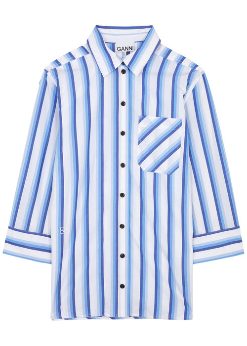 Ganni Striped Cotton-poplin...