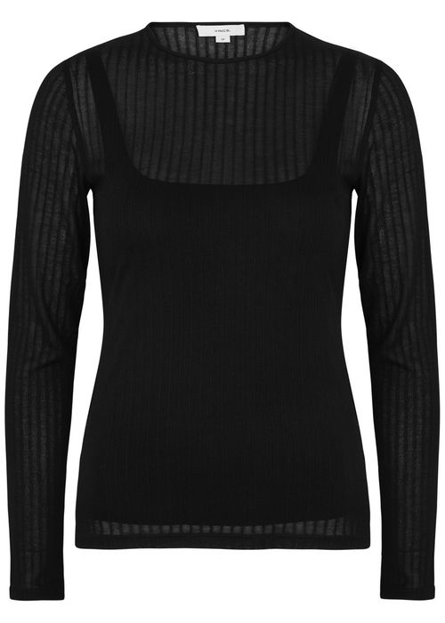 Vince Sheer Ribbed-knit top -...