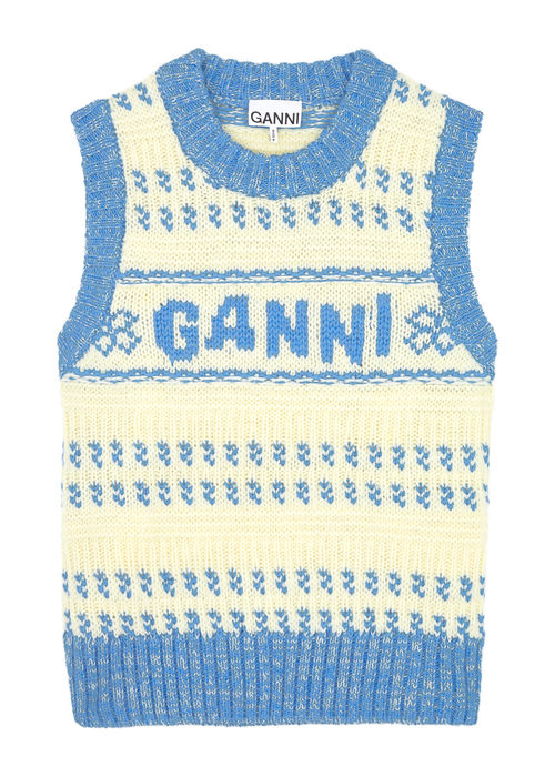 Ganni Logo-intarsia Wool Vest...