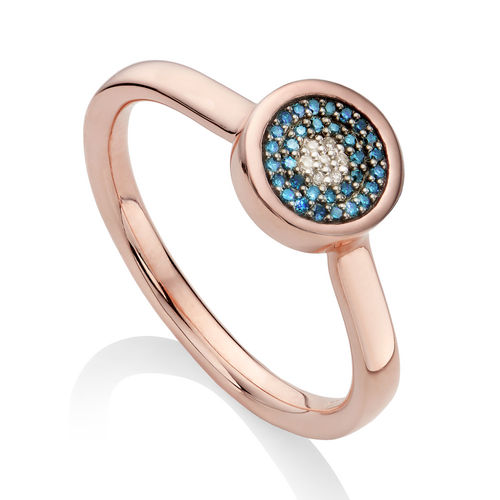 Rose Gold Evil Eye Ring Blue...