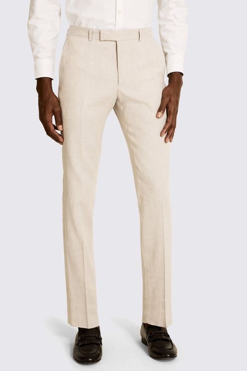 Slim Fit Beige Linen Trousers